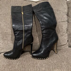 Michael Kors Black Heeled Boots with Gold Zipper